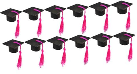 Zerodeko 2sets Mini Doctoral Cap Wine Bottle Cover Graduation Hat Cake Topper Rosy Tassel Decor 6pcs*2