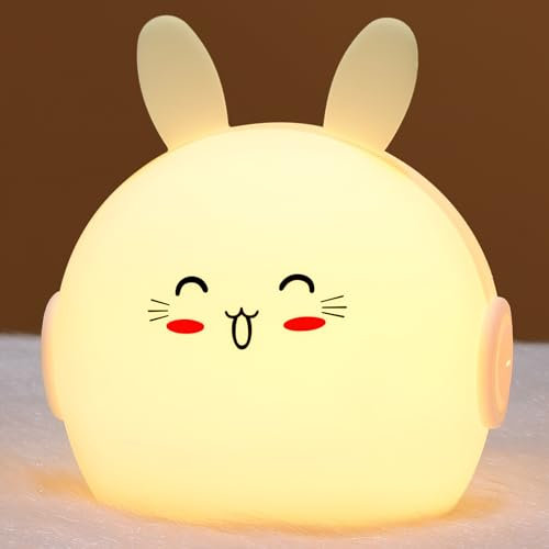 BOCTTCBO Night Light for Kids Cute Bunny Lamp with 9 Colors Changing & Dimming Function, Rechargeable Silicone Nursery Animal Night Lamp for Baby and Toddler, Cute Gifts for Kids Room