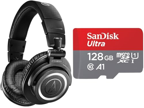 Audio-Technica M50xBT2 Kabelloser Kopfhörer Schwarz & SanDisk Ultra Android microSDXC UHS-I Speicherkarte 128 GB + Adapter