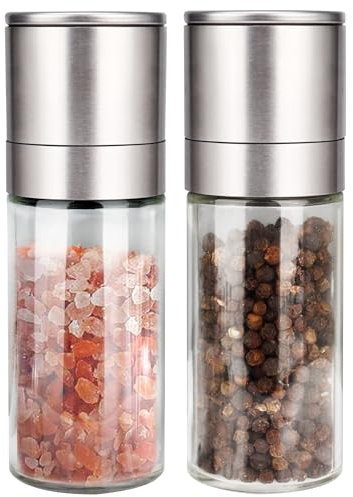 Gulex® Salt and Pepper Grinder Set, Pepper Mill, Sea Salt Shaker Grinder Refillable, Adjustable Coarseness, Stainless Steel with Ceramic Rotor(Seasoning not included)