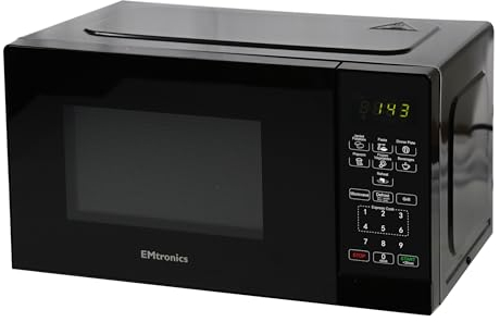 EMtronics 28 Litre 900W Digital Microwave with 1200w Grill, 10 Power Levels, 6 Preset Options, Defrost Function and Cavity Light - Black
