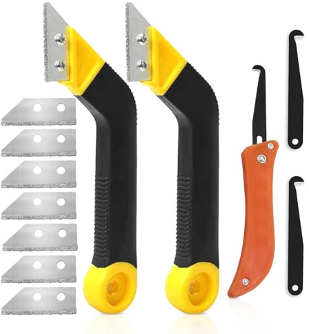 12 Pcs Pro Grout Removal Tool, Grouting Rake with 7 Pcs Replacement, Tile Grout Hand Saw Angled for Tile Cleaning with Hook, 2 Pcs Tile Grout Remover for House Renovate