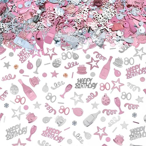 AIVEKE Konfetti 80 Geburtstag Deko - Glitzer Rosegold Happy Birthday Konfetti Partydekoration Geburtstag Streudeko Geburtstag Deko Tischdeko Geburtstagskonfetti