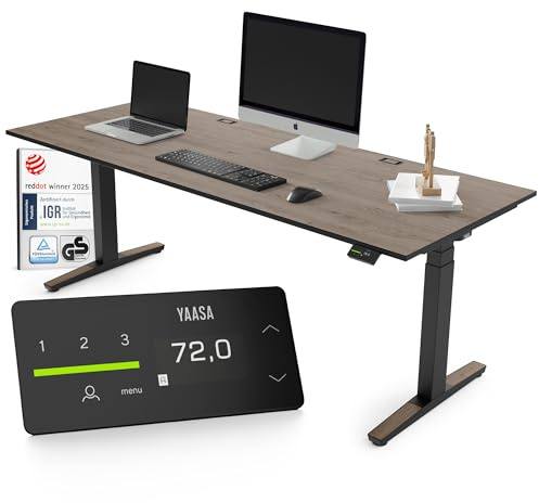 Yaasa Desk Expert Elektrisch Höhenverstellbarer Schreibtisch 200 x 80 cm Eiche dunkel/Schwarz – Erstklassige Stabilität & Smarter ErgoTouchPlus – Schreibtisch höhenverstellbar inkl. Kabeldurchlass