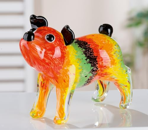 GILDE GLAS art Deko Figur Hund - Hundefigur Skulptur handgefertigt - massives, durchgefärbtes Glas - Geschenk und Dekoration Mehrfarbig Breite 24 cm
