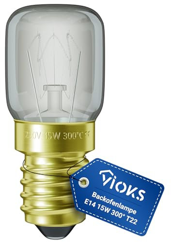 VIOKS Glühlampe E14 Glühbirne 15W 230V 300°C 22mmØ 48mm für Neff AEG Bauknecht Herd Kühlschrank Mikrowelle - T22 Kühlschrank Licht Backofen Lampe E14 Golden - Leuchtmittel für Backöfen & Herde
