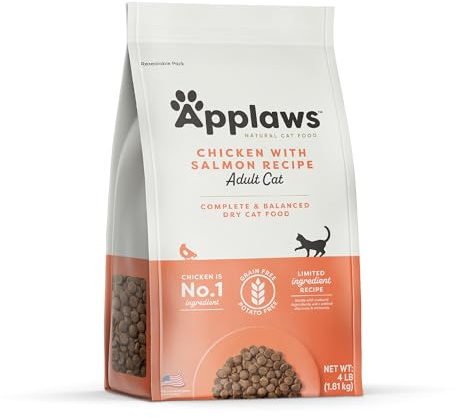 Applaws Complete Dry Cat Food, Grain-Free, Limited Ingredient with Added Vitamins & Minerals, Protein, Supports Digestion, Chicken & Salmon (4 Pound Bag)