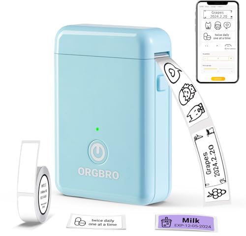 ORGBRO X1 Etikettendrucker, Etikettiergerät Mini Bluetooth Thermal Labeldrucker Selbstklebend Beschriftungsgerät, Tragbarer Label Maker für iOS/Android, Etikettiermaschine für Zuhause, Büro (Blau)