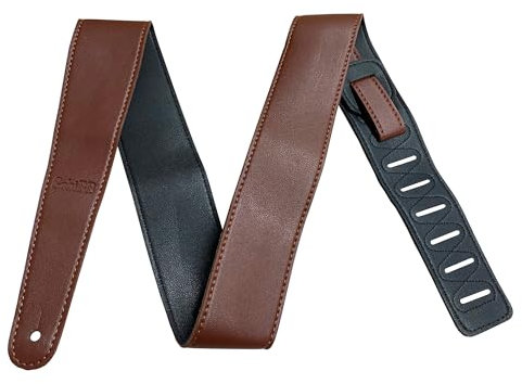 GEBIBB Gitarrengurt, extra lang, weiches PU-Leder, Schwarz/Braun, beidseitig verwendbar, verstellbare Länge von 157,5 cm bis 177,8 cm, schwarz/braun, Extra Long