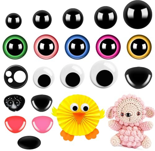 HavaCue 368 Pezzi Ojos de Seguridad para Amigurumi, Multicolore Ojos Amigurumi con Naso di Sicurezza, Ojos Móviles Autoadhesivos, Plásticos Ojos para Amigurumis, Ojos para Muñecas de Peluche de Punto