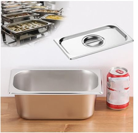NJDQFA Rechteckig Buffet Speisenwärmer,Thermobehälter Für Speiseeis,Edelstahl Meal Prep Boxen Gastronormbehälter,1/4(26.5 * 16.5),10cm0.8side