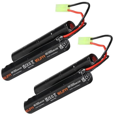 MXJFYY Lot de 2 Batteries Airsoft NiMH 9,6 V 1600 mAh, Batterie Papillon Rechargeable 8 S Nunchuck pour Airsoft