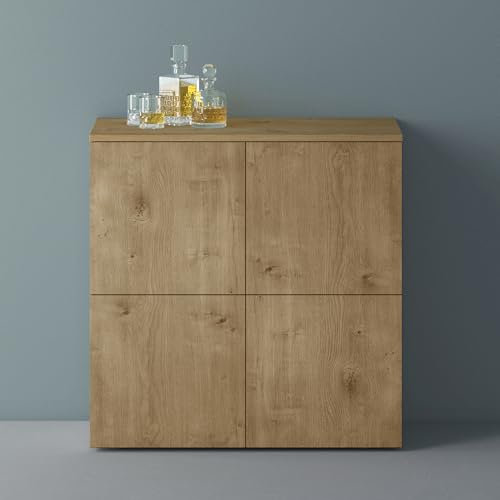 Mai & Mai Möbel Kommode Aufbewahrungsschrank mit 4 Türen in Kerneiche Sideboard Schrank Mehrzweckschrank BTH: 76x36,4x74 cm Schrank04