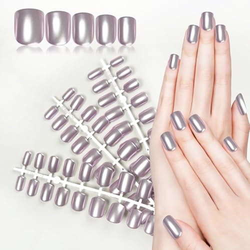 Lot de 72 faux ongles mats effet miroir métallique courts Violet Couverture complète Faux ongles en gel acrylique