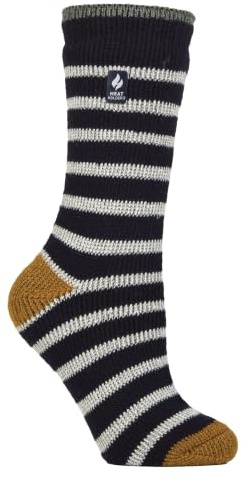 HEAT HOLDERS – Womens Thermal Socks, Thick Fluffy Winter Socks Size 4-7 | Warm Socks for Indoor & Outdoor Wear (UK, Numeric, 4, 7, Regular, Regular, Navy/Mustard)