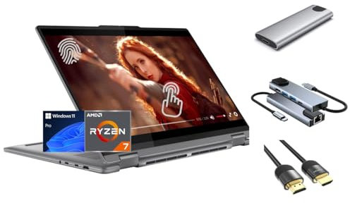 Lenovo Yoga 7 2-in-1 16 2K Touch Laptop, AMD Ryzen 7 8840HS AI CPU (beats Ultra 7-150U), 16GB RAM, 512GB SSD + 256GB Portable SSD, Backlit, 3-in-1 External Storage Bundle, US Version KB, Win 11 Pro