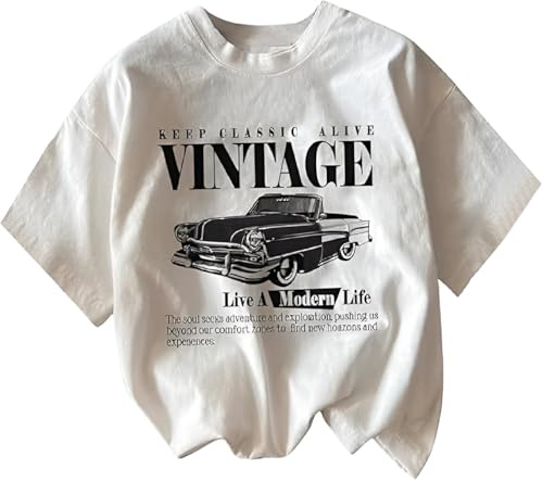 Jawdrobe Women's Cotton Blend Oversized Baggy Fit Half Sleeve Printed Round Neck T-Shirt (Tshirt-Vintage-White-l)