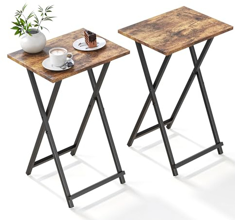 Foldable TV Trays, Small Folding Table, TV Trays Table Set of 2, TV Dinner Tray, Side Table for Bed, Couch, Portable Easy to Move, Rustic Brown