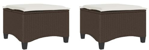 vidaXL Gartenhocker mit Kissen 2 STK. Braun 55x55x36 cm Poly Rattan, Outdoor Hocker, Garten Sitzhocker, Sitzhocker Terrasse, Terrassenhocker