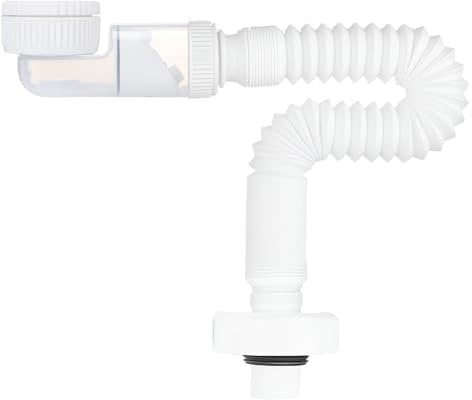 LANZLC 1 1/4 Zoll Siphon, Raumsparsiphon Waschtisch, Flexibler Ablaufschlauch, 360° Einstellbarer Siphon Waschbecken, Geruchsdichter Flexibles Siphon Waschmaschine, Austauschbarer Abwasserrohr (Weiß)