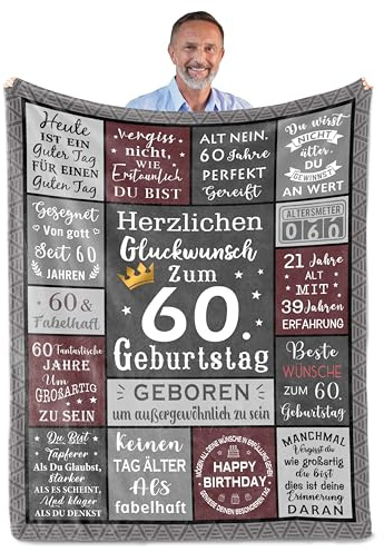 Parcae 60. Geburtstag Mann Decke, 200x150CM, Polyester, Retro Muster, Winter, Hochwertig, Langlebig, Knitterfrei, Hautfreundlich