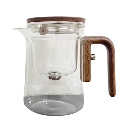 Enchanti - de transparente de 600 ml/800 ml, con infusor, mágica con mango de madera, resistente al calor para té y café