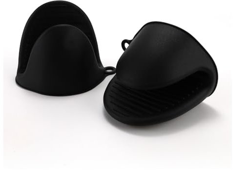 Silicone Oven Mitts,Heat Resistant Silicone Pot holders Mitts,Anti-slip Thicken Mini Oven Pinch Grip Gloves,Durable Heat-insulating Small Potholders for Cooking,Baking and Grilling(Black)