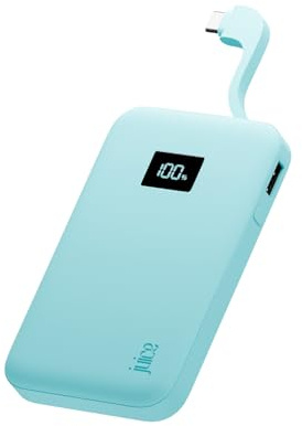 Juice Eco Integrated Power Bank, Portable Charger 5,000 mAh with Built-in Cable & Digital Display, USB-C Output, Power Bank for iPhone 15 16 17 Pro Max, Samsung, Xiaomi, iPad, DJI, GoPro - Teal