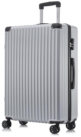 YONSLY Trolley Reisekoffer Suitcase, Rollkoffer Handgepäck Hartschalenreisekoffer mit 4 Rollen 360°, Zahlenschloss, Weicher Gummigriff (XL, Silber)