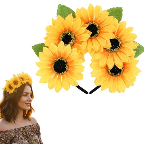 1 Stück Haarreif Mit Sonnenblumen Blumen - Hippie Accessoires, Geeignet Für Kostümpartys, Fotorequisiten, Karnevalszubehör