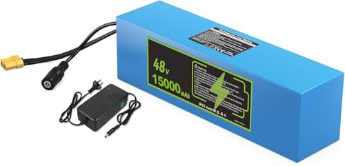 E-Bike Batterie 48V 15Ah, Fahrrad-Batterien 48V 15000MAh mit Ladegerät eingebauter BMS wasserdichter PVC-Akku 48V Fahrrad-Batterien für 200W 500W 750W 1000W Motor 48V 15Ah,T+DC