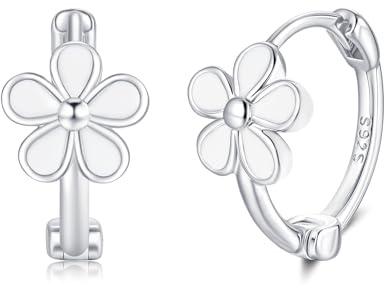 Deyanse Ohrringe Silber 925 Creolen Mädchen, 925 Sterling Silber Ohrringe | Bunte Blume Tropfen Ohrring Kreolen Klein Kinder, Hypoallergen Kinderohrring Schlafen, Geschenk für Damen Frauen, Nickelfrei