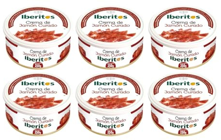 Crema de Jamón Curado Iberitos 250g - Textura Suave y Sabor Intenso - Ideal para Aperitivos, Canapés y Tostadas (PACK 6)