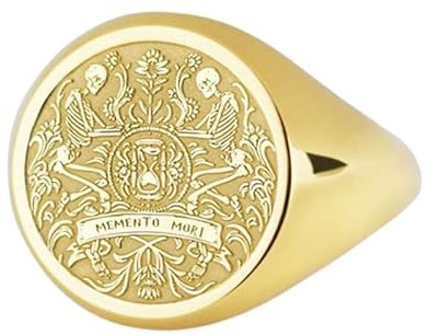 World Wide Gems Mori Ring mit Siegel | Love Fati Schmuck | Stoicism Vivere Marcus Aurelius Summum Bonum | 925er Sterlingsilber (Ringgröße US 5-12,5) vergoldet | WW_PDR_00009, 14x14mm, Sterling Silber