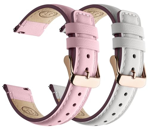Fullmosa Uhrenarmbänder 18mm Echtleder Schnellwechsel-Armband für Damen | 2er Set Wechsel Lederarmbänder mit Edelstahl-Verschluss Herren,Weiß+Rosa/Rose+Rose