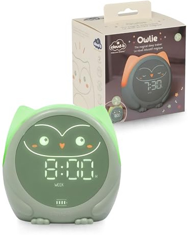 Cloud b Owlie Der Magische Schlaftrainer und Wecker | Schlaftrainings-Uhr für Kinder | 3 Lichtmodi | 4 beruhigende Einschlafgeräusche & 4 sanfte Weckmelodien