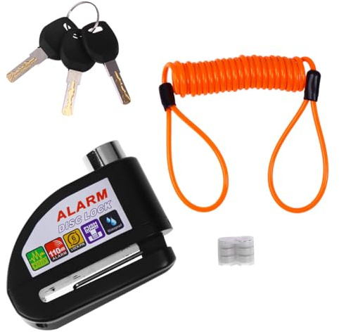 MUSISALY Serrure Antivol de Frein à Disque Moto et Vélo Alarme 110 Décibels, Acier Inoxydable Étanche, Câble D’Alerte Orange Inclus, Antivol pour Scooter et Cyclomoteur, Protection