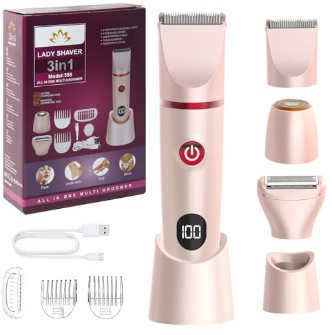 Bwaliffury Rasoio Elettrico Donna, Rasoio Donna Inguine Elettrico, Rasoio Elettrico Corpo IPX6 Impermeabile,Rasoio Intimo Donna, Indolore Rasoio Parti Intime per Bikini, Ascelle, Braccio