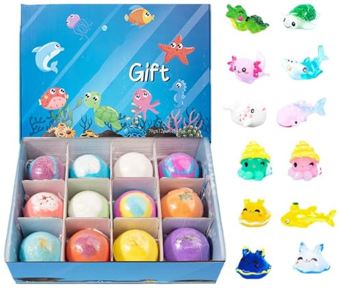 12 Stück Bath Bomb Gift Set For Kids, Handgefertigte Tierform Badekugel Mit Überraschung Im Inneren, Bunte Badesalz Kugeln Für Kinder, Badebälle Spielzeuge