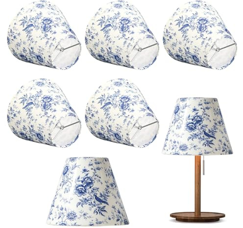 VETOLAKA 8 Stück Kleine Lampenschirme Aufstecken, 7.5×15×13cm Clip Lampenschirme, E14 Kerzenlampen, Modern Simple Clip on Lampshades für Kronleuchter Wandleuchte, Blau-weißes Porzellanmuster
