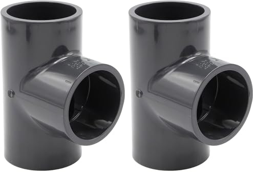 Baumaxxe I Raccord PVC en T 50 mm 1 1/2 I Té PVC-U pression 90° à coller PN16 I 3 manchons femelle I dérivation plomberie piscine arrosage I bm069 (Lot de 2)