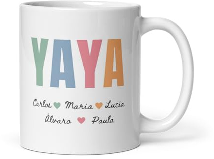 Mugy Taza Para Abuela | Regalo Abuela Día de la Madre | Taza Yaya de Cerámica | Regalo Cumpleaños | Taza 330 ml (Yaya)