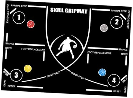 MFMEXUL Basketball Trainingsmatte Fußarbeit Trainingsmat Basketball Dribbling Mat Handhabungsunterlage Gummimaterial rutschfest Basketballtechnik Ausrüstung F, White Line mit Riemen