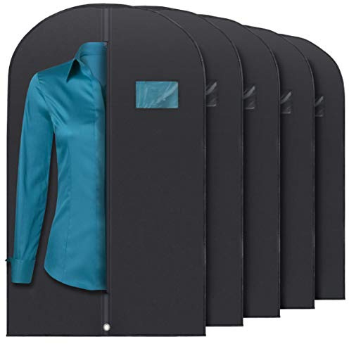 Plixio 40 Black Garment Bags Suit Bag for Travel & Clothing Storage of Dresses, Shirts, Fur Coats, Jackets & Dance Costumes - Hanging Suit Cover for Men & Women Closet Storage Garment Protector