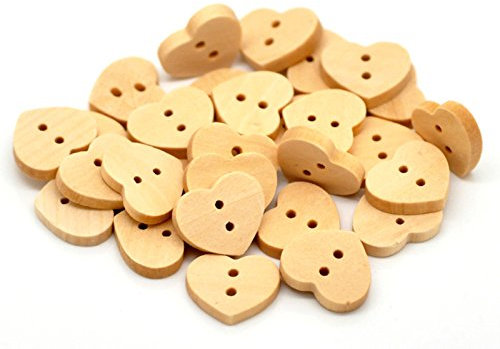 30 Holzknöpfe natur Herzform 17 mm x 15 mm Knöpfe Herzknöpfe