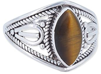 Ring 925 Silber Tigerauge brauner Stein Edelstein echt Silber Damen Sterling Silber Geschenk (MRG-070-18-(52))