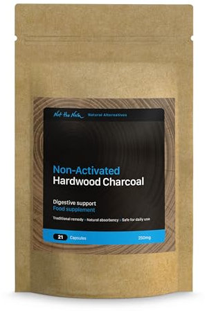 Non-Activated Hardwood Charcoal Capsules | 100% Natural | Digestive Support | Bloating & Gas | Suitable for Daily Detoxing | Travel Size | 21 Capsules |