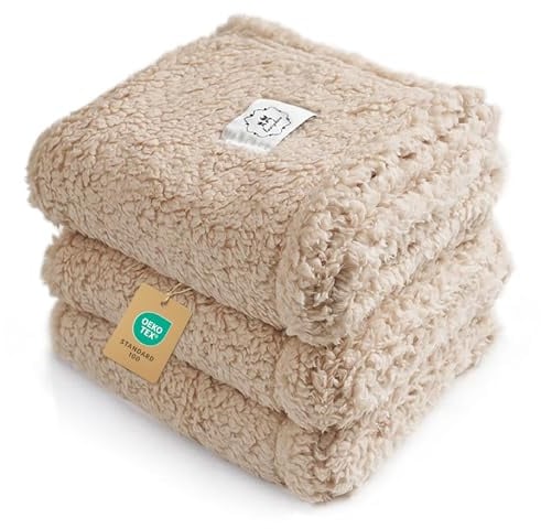 1 Pack 3 Calming Blankets Fluffy Premium Fleece Pet Blanket Soft Sherpa Throw for Dog Puppy Cat Beige Small (23 x16'')