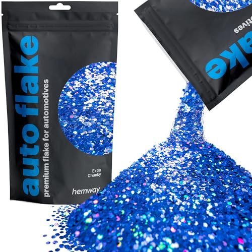 Hemway Auto Flake Glitter 100g Extra Chunky Sapphire Blue Holographic | Metal Flake for Custom Auto Paint & Coatings, for Car, Motorbike, Truck, Vehicles, Automotives