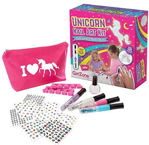 GirlZone Unicorn Nail Art Kit, 16-Piece Nail Art Set for Girls Nail Studio, Fabulous Girls Toys, Great Gift Idea, and Beauty Craft for Sleepovers